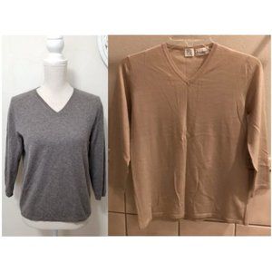 Vintage new TSE 100% merino wool v-neck lightweight 3/4 sleeve knit sweater top